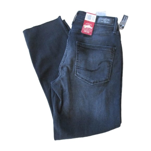 Signature Levi Strauss High Rise Ankle Slim Jeans Womens Size 4 Black Distressed - Picture 1 of 9
